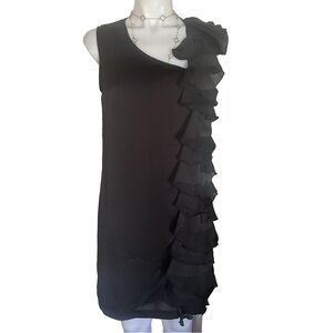 Casual Black Sleeveless Ruffle Dress MIDI